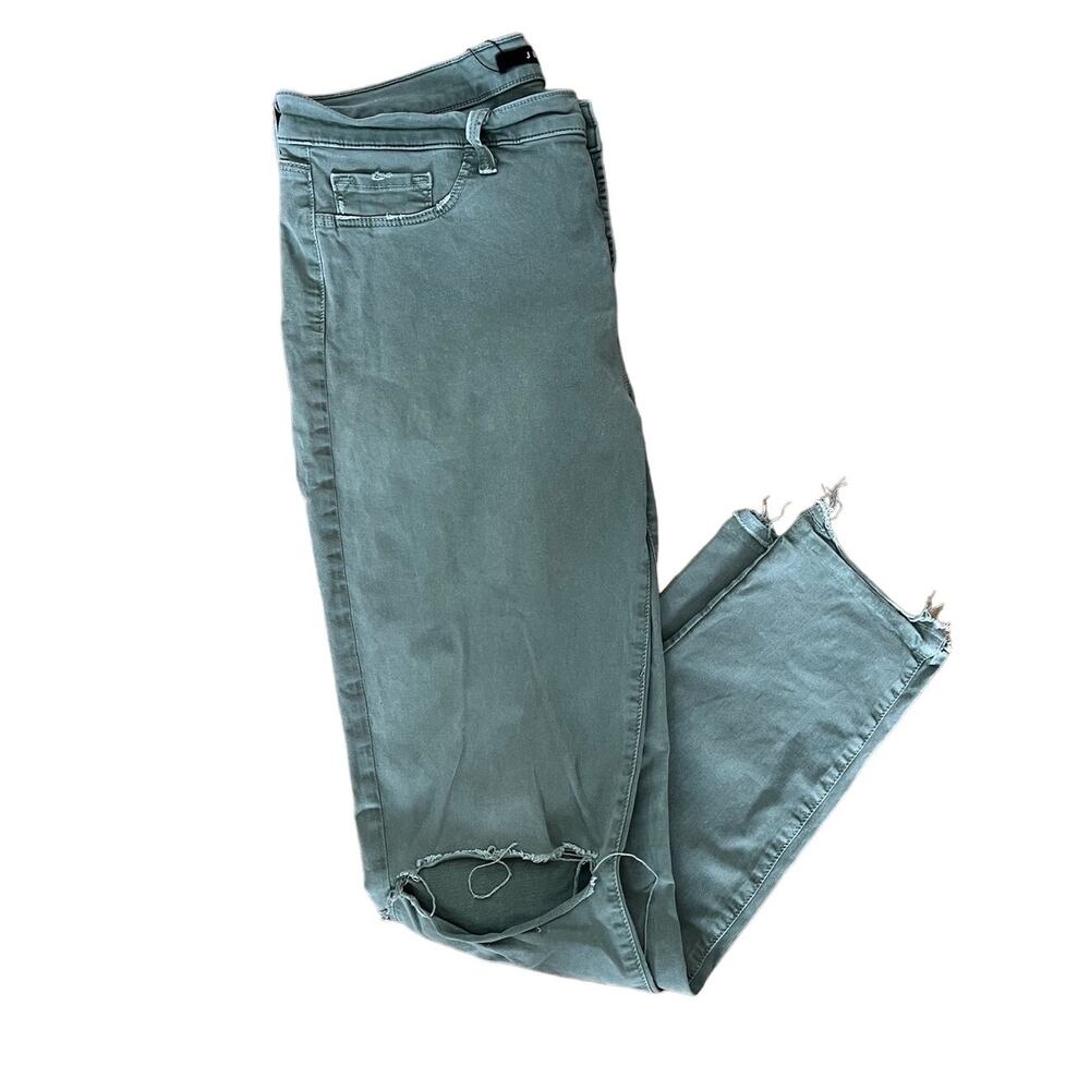 J Brand Jungle Green Distressed Skinny Ankle Mid Rise Frayed Hem Jeans Sz 32